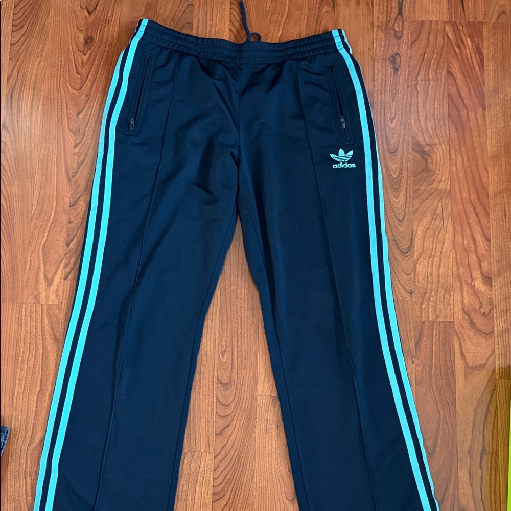 Adidas navy Track Pants with Teal Stripe
